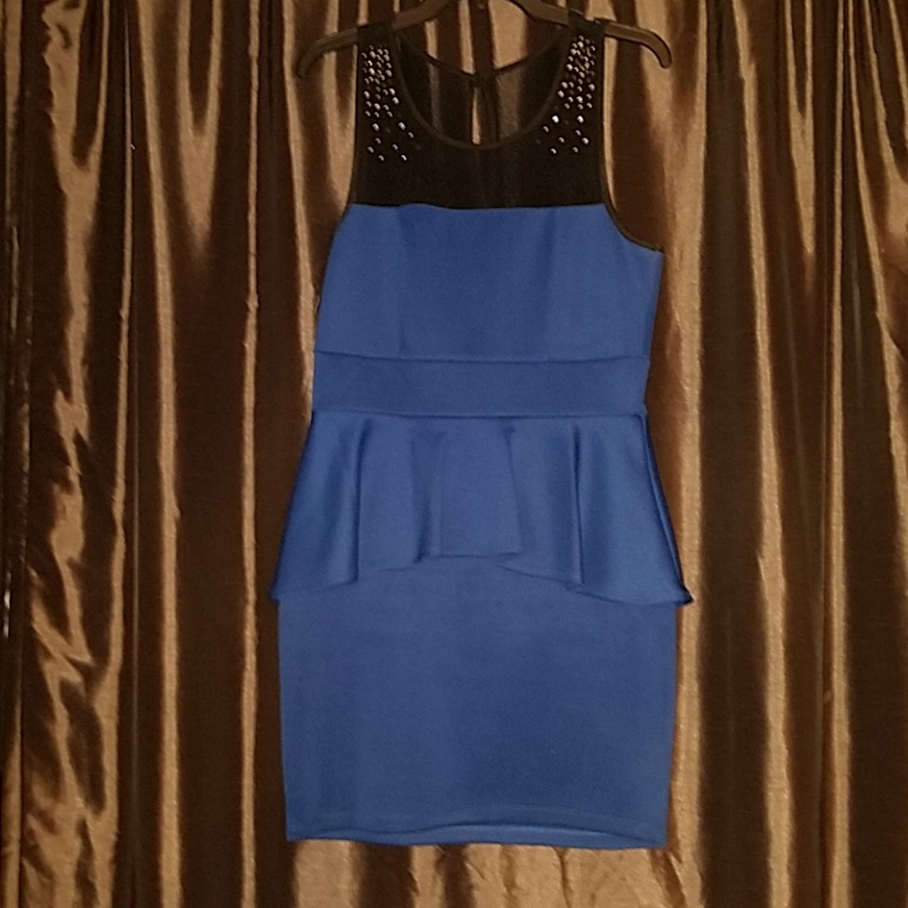 Like new blue and black sheer top cocktail dress